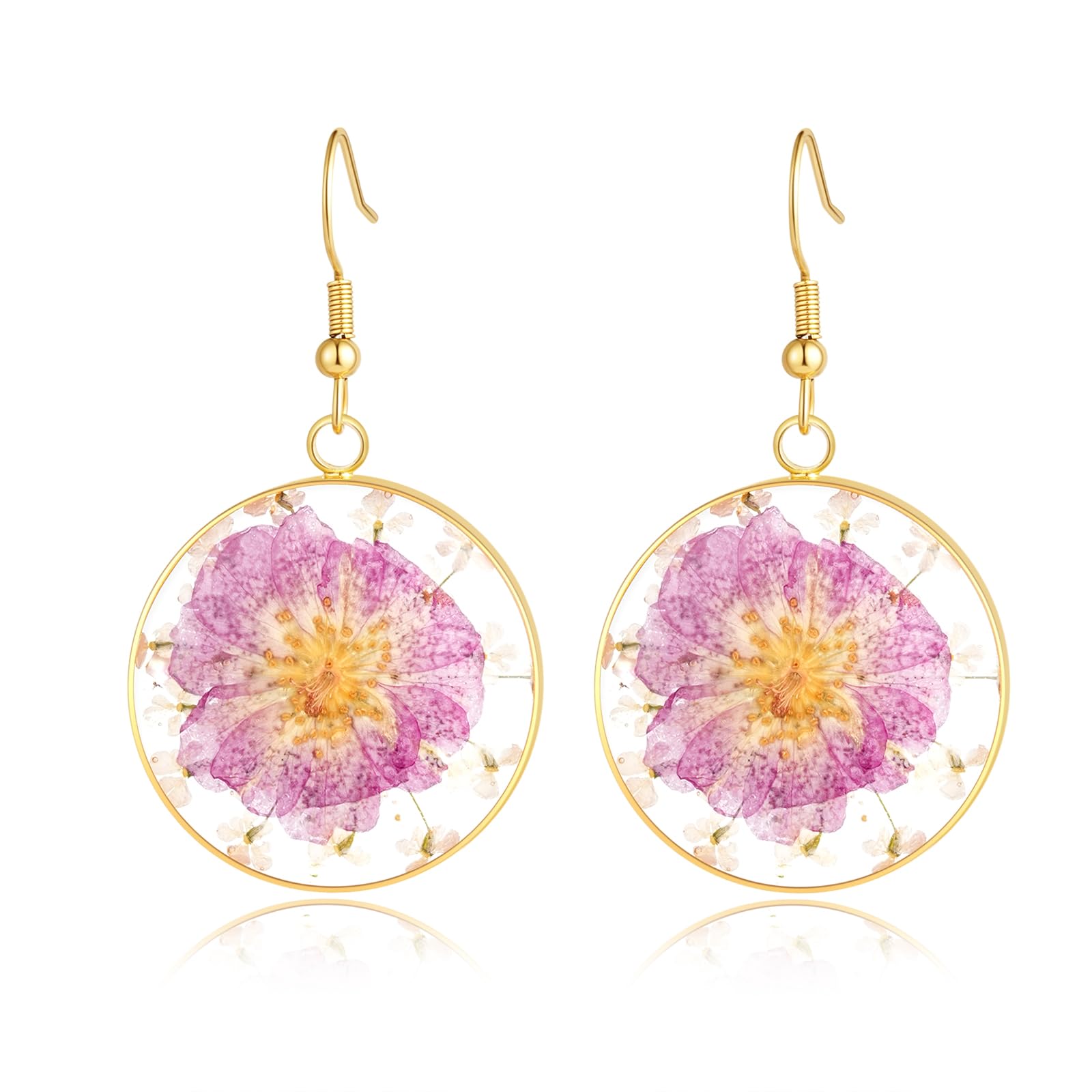 Real Pressed Flower Earrings for Women, Handmade Boho Chic Dangle Design, Unique Floral Jewelry, Cute and Thoughtful Gift for Christmas, Valentine’s &amp; Mother’s Day