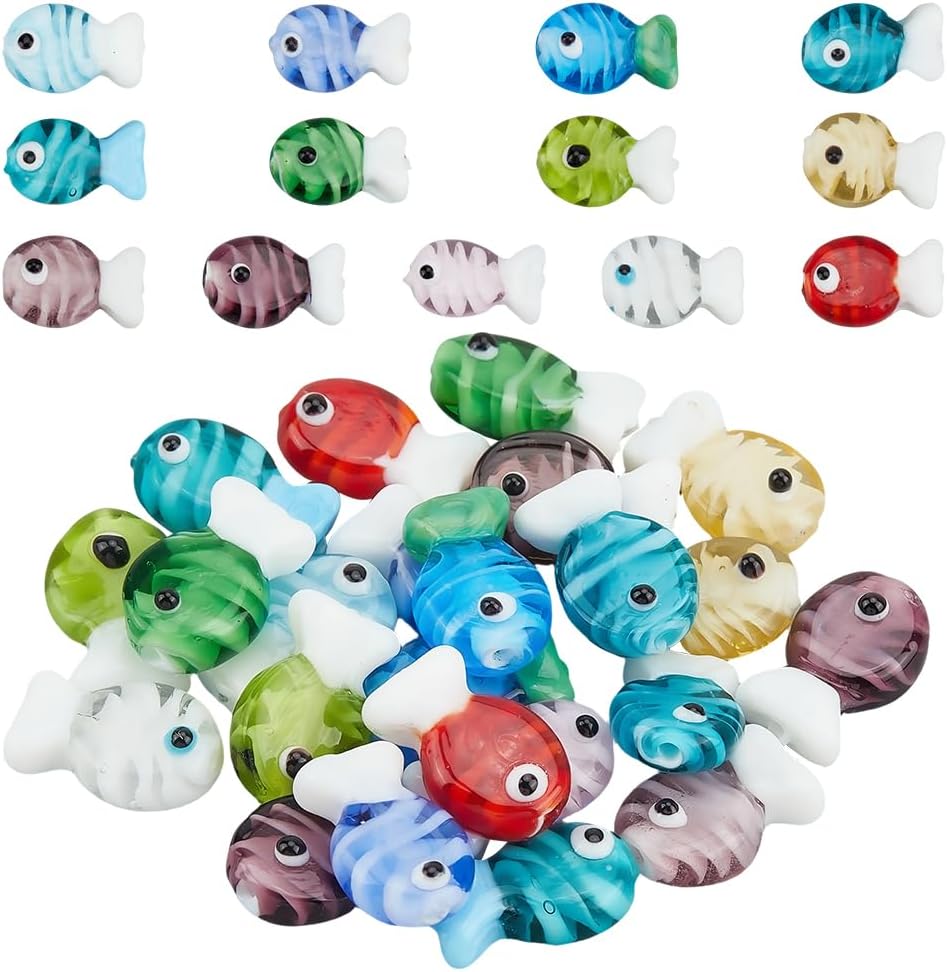 SUNNYCLUE 1 Box 26Pcs Lampwork Glass Fish Beads Bulk Sea Animal Bead Cute Cartoon Fishes Charms Ocean Animal Loose Spacers for Bracelets Earrings Necklaces Jewelry Making DIY Crafts Summer Beach Decor