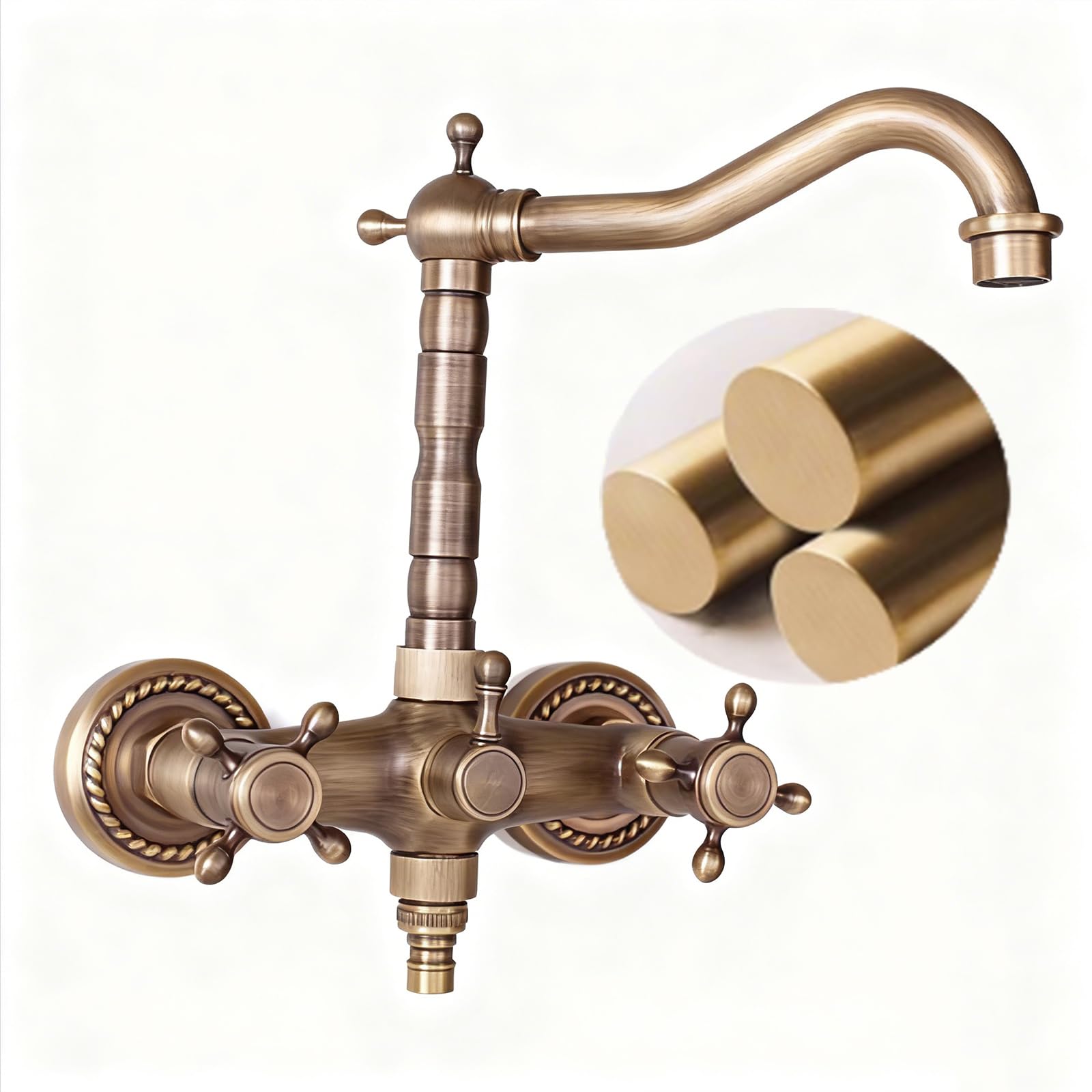Grifos Baño Grifo De Pared Grifo De 1/2 Doble Salida para Lavadora Agua Fría Y Caliente Latón Cepillado,17cm
