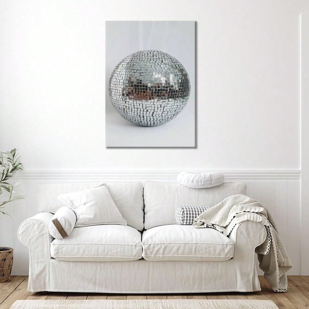 AIHNBF Bola de discoteca lienzo moderno bola de espejo arte de pared brillante retro pop art decoración para sala de estar dormitorio fiesta sótano 80 x 120 cm