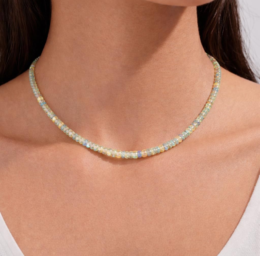 Natural Rainbow Gemstone Beaded Necklace for Women | Healing Crystal Stone Jewelry | Handmade Trendy Necklace Gift for Women & Girls