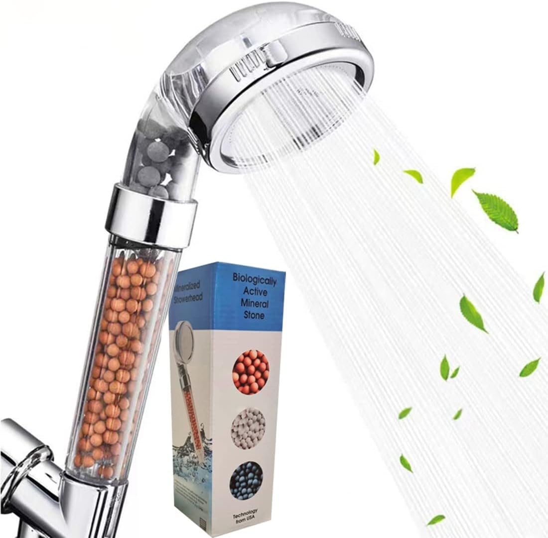 Soffione doccia filtrato, soffione doccia minerale ad alta pressione con filtro a perline per acqua dura, 4 modalità, rimovibile per evitare blocchi, con supporto per tubo flessibile valvola di