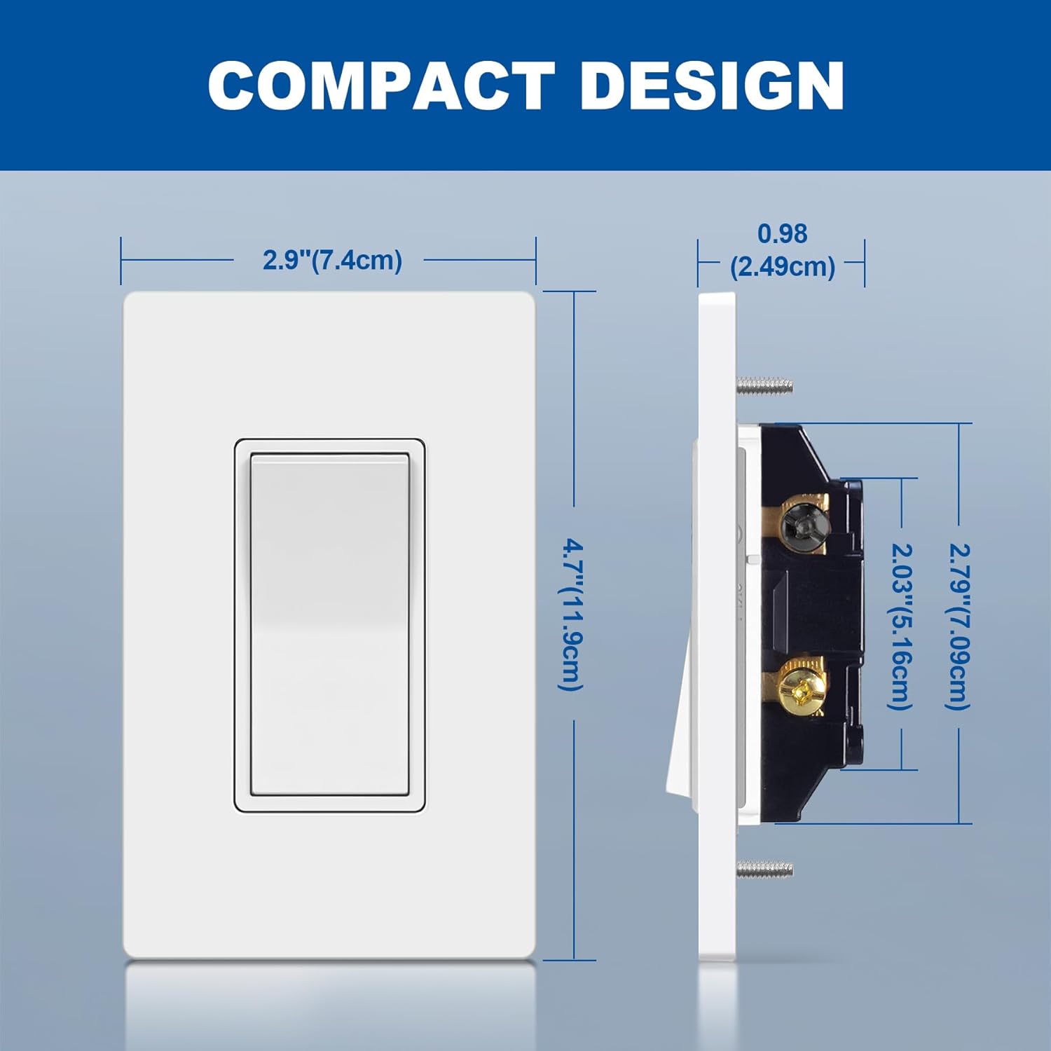 CML 3 Way Wall Light Switch, 10 Pack Decorator Rocker Paddle Interrupter, Single Pole or Three Way, 15A 120/277V, Screwless Wallplate Included, UL Listed, White