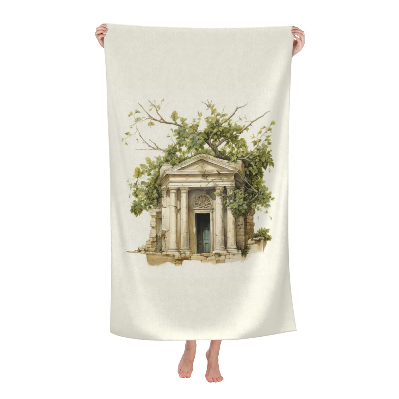 KPXXAQT Antique Building With Roman Olive Branch And Greek Print Oversized Adult Beach Towel Quick-Dry Travel Swimming Camping Outdoor Adventures