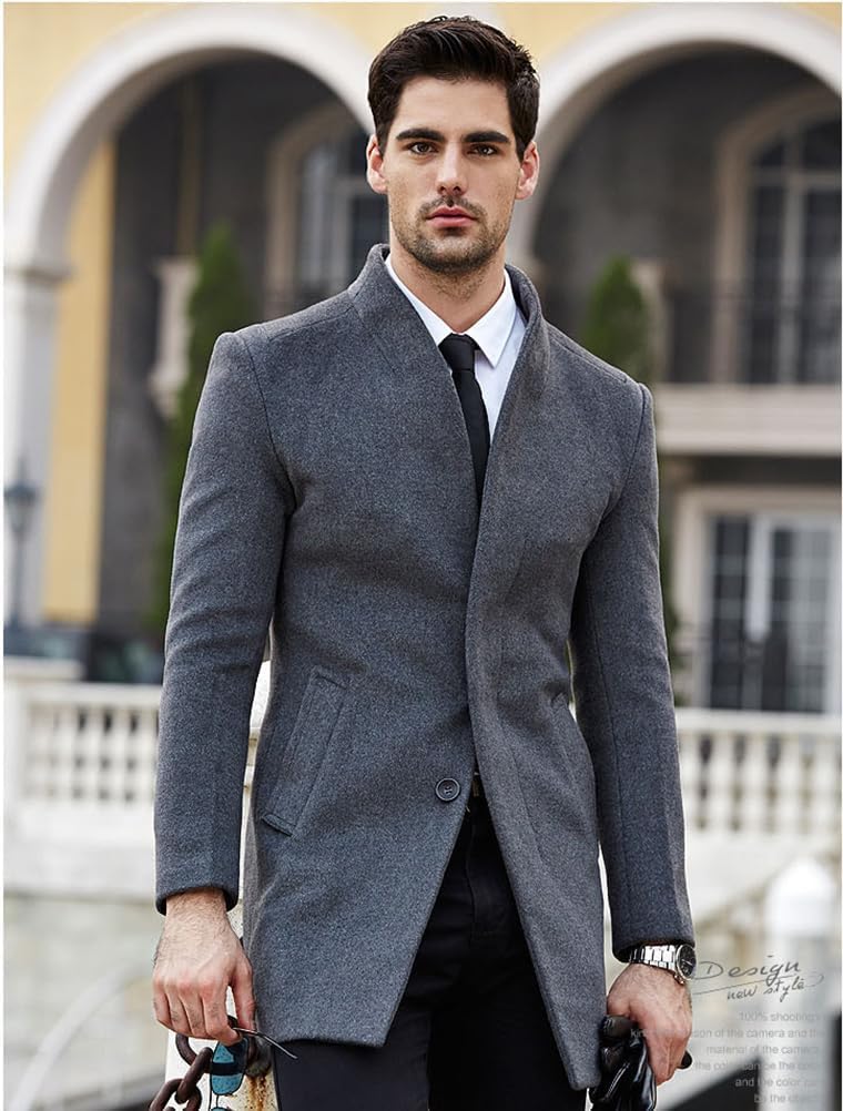 Lavnis Men's Trench Coat Long Wool Blend Overcoat Slim Fit Down Topcoat - Image 2