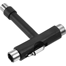 PATIKIL All-in-One Skating Tool, Multi-functional Portable Skateboard Tool Tool with T-Tool Wrench and L-Shaped Phillips Screwdriver for Roller Skating Black