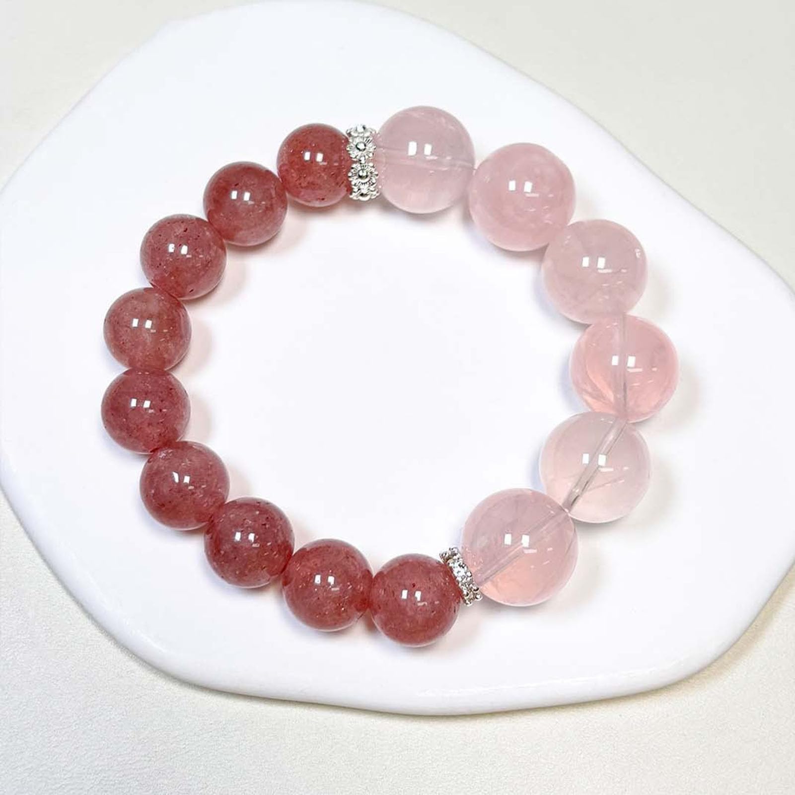 Bracelet en Quartz Rose à Quartz Fraise, Bracelets naturels Faits à la Main, Bracelet Extensible en Pierres précieuses Roses Naturelles pour l'amour, l'énergie Positive, méditation,12MM