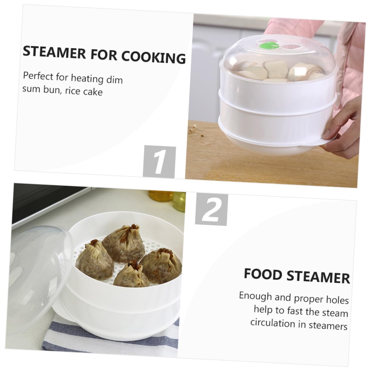 Alimento doble para microondas para cocinar verduras con ventilación para una fácil limpieza y circulación de vapor eficiente 3