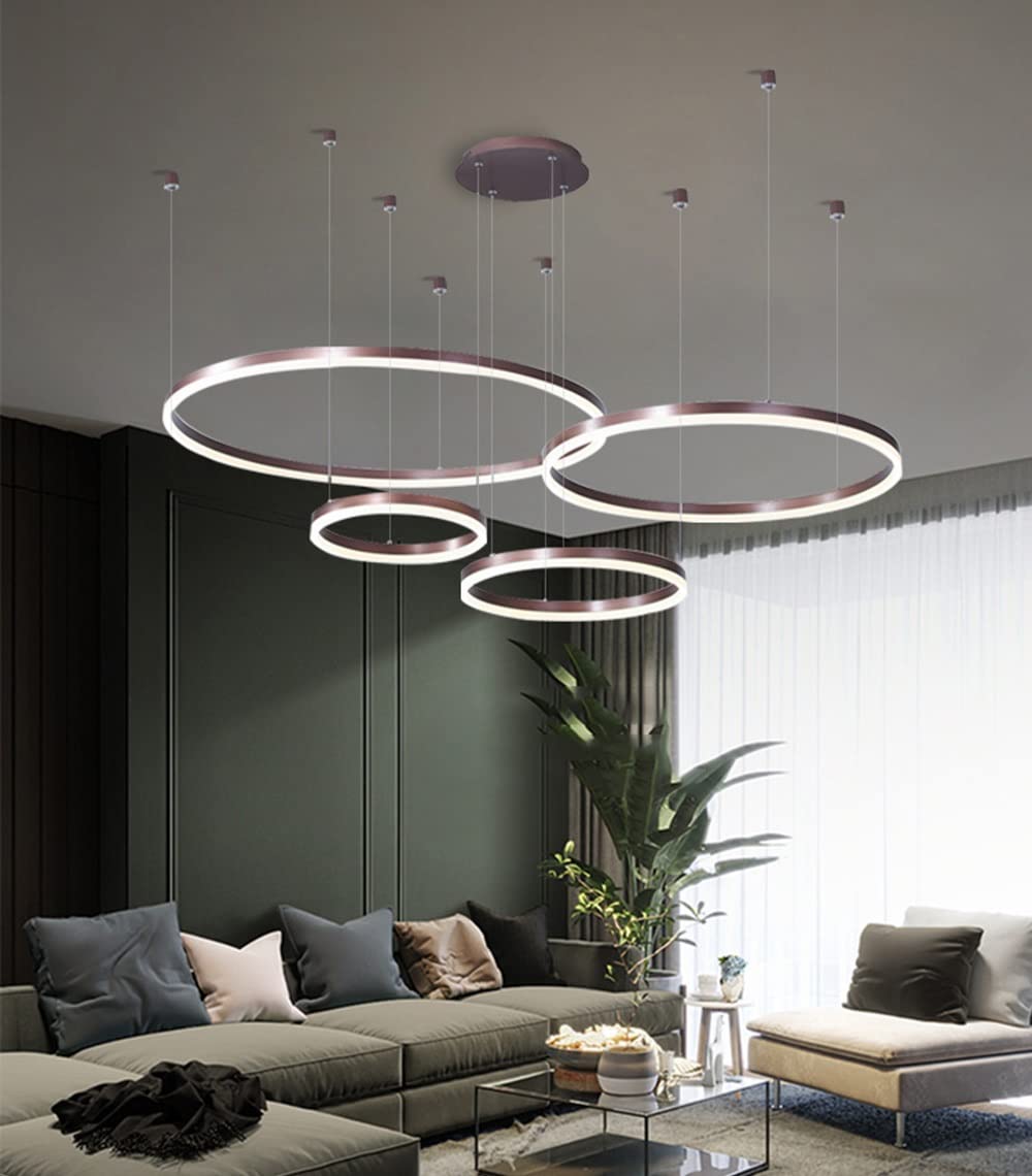 Moderna lampada a sospensione a LED, 4 anelli collezione di vernice oro, applique a sospensione a luce regolabile Lampadario a soffitto moderno, dimmerabile con telecomando 3000K-6000K - 68W (