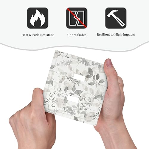 Miniatura 43 de Placa de pared dúplex de receptáculo de dispositivo de 1 gang de madera envejecida blanca gris con veta de tablón, cubierta de enchufe eléctrico de