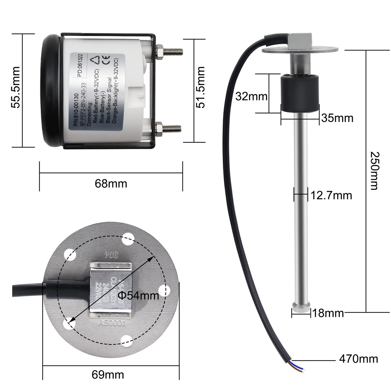 Fuel Sending Unit Stainless Steel Fuel Gas Sender Marine Boat Water Level Gauge Sensor Arm Type 5 Hole 24033ohm 250mm - View #7
