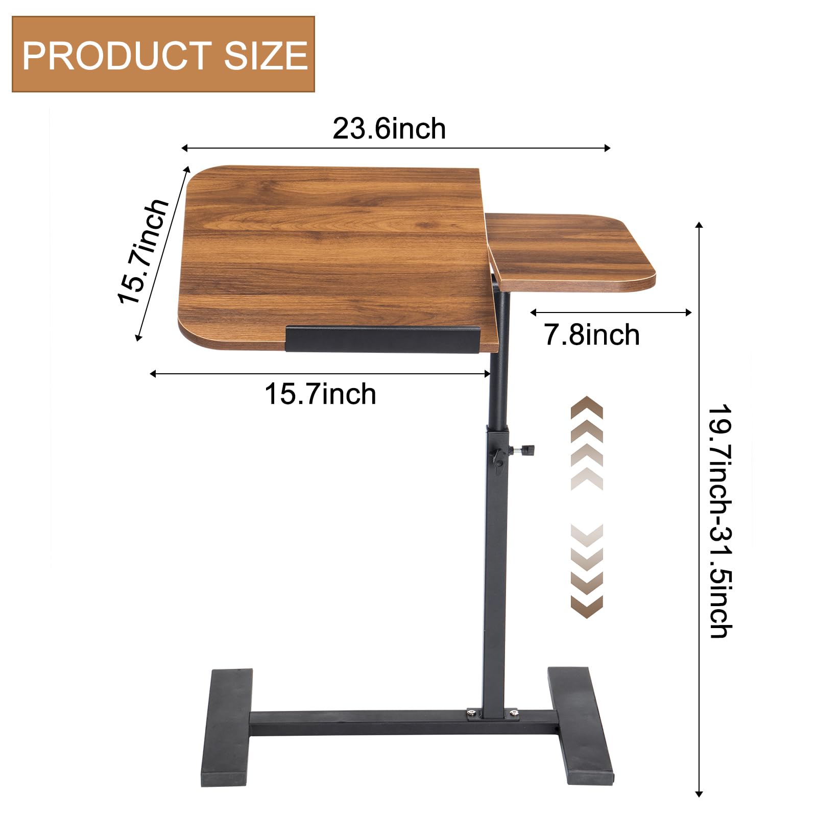 Simcat Mesa ajustable para cama superior con 2 escritorios inclinables, 60 × 40 cm, escritorio de pie en forma de C para laptop, cama pequeña con ruedas y mesa auxiliar para sofá, para dormitorio