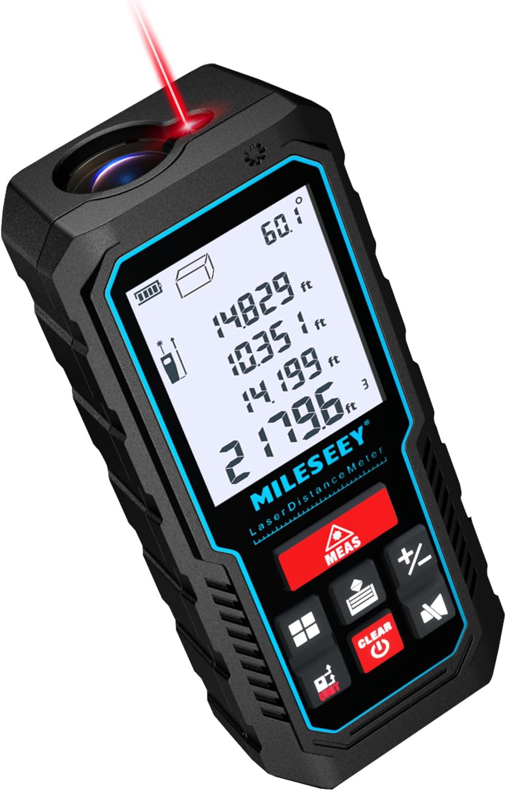 Digital Laser Distance Meter MiLESEEY 120m with Angle Sensor, ±2mm Accuracy, Area/Volume & Pythagoras Modes, Backlit LCD, IP54, Battery Included