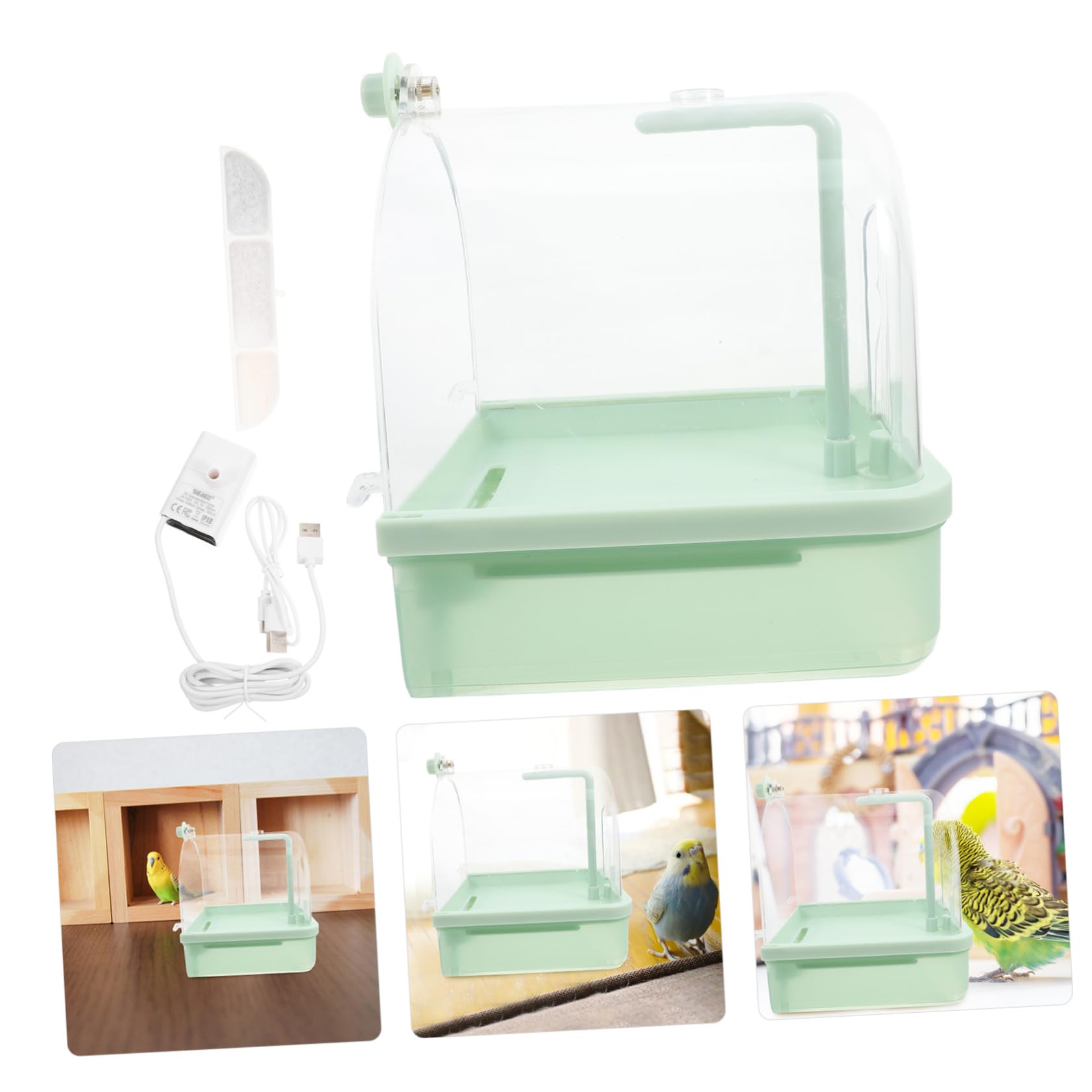 Baño para Pájaros para Jaula con Grifo Giratorio 180° y Diseño Exterior, Bañera Automática de Abs para Cuidado Interior de Conures
