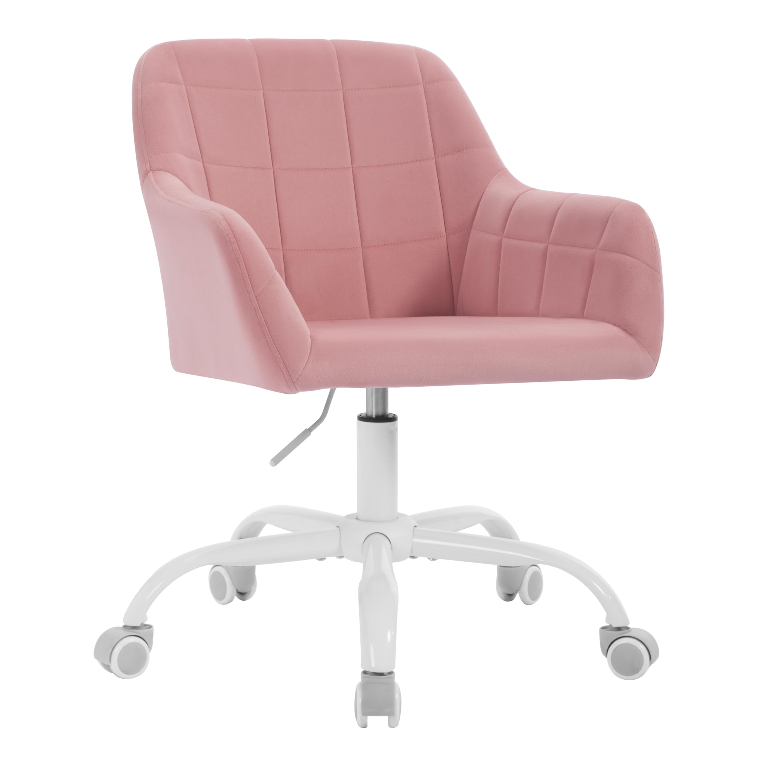 WOLTU Silla Escritorio, Silla Tocador, Silla Giratoria con Ruedas, Silla Ergonómica de Estudio, Altura Ajustable, Silla Escritorio para Oficina y Dormitorio, Terciopelo, Rosa+Blanco, BS165rs
