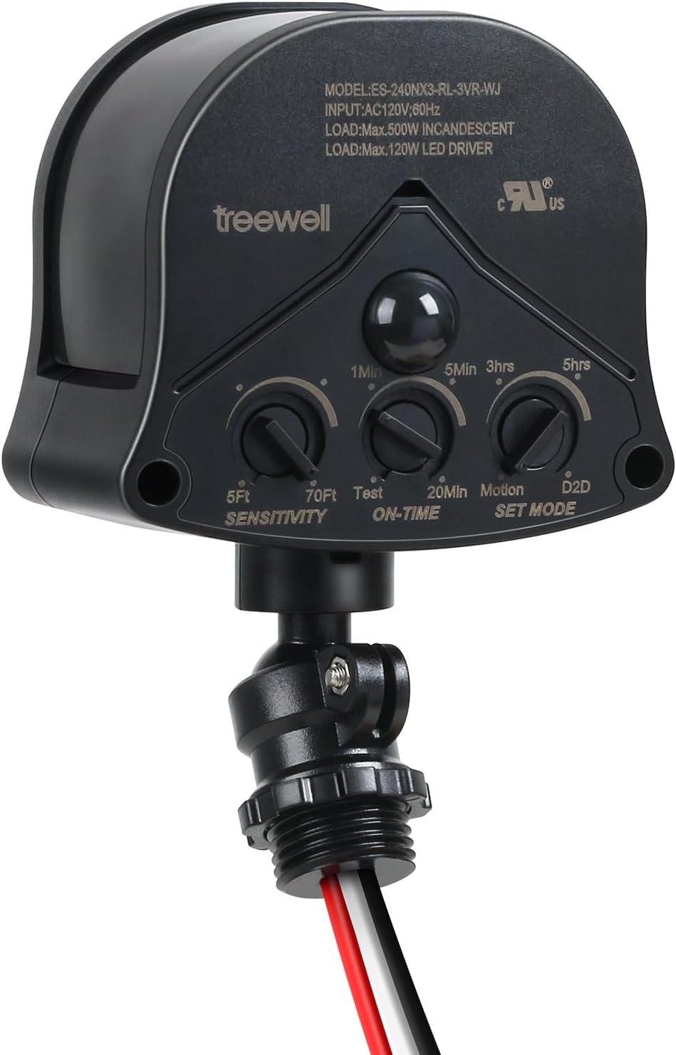 240° & 360° Alternative Movement Sensor, Adjustable Time & Detection Sensitivity As much as 70 Toes Vary, 4 Working Modes Outside Movement Detector for Safety Floodlight, Black, UL Listed