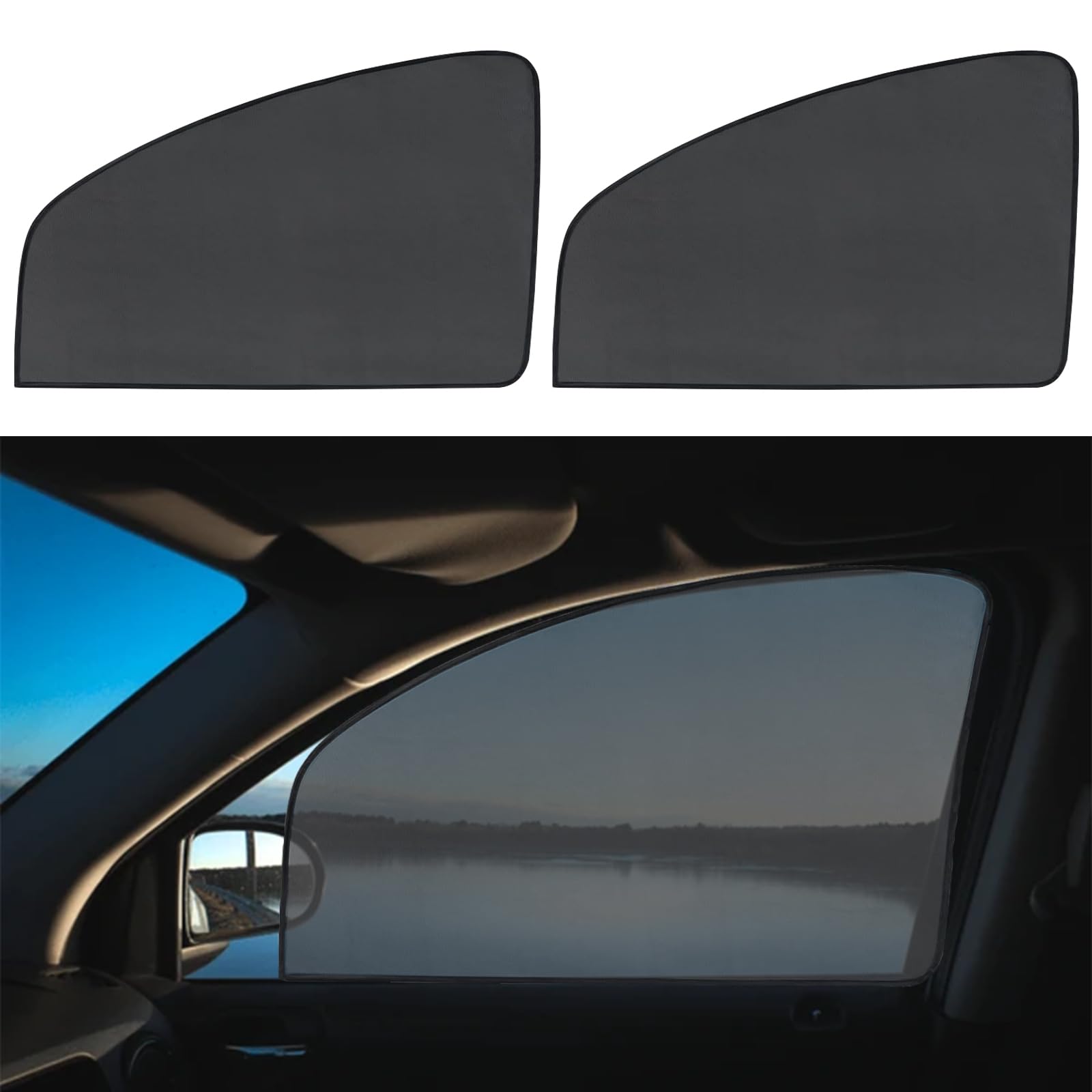 2PCS Car Window Shades with Magnets, Vehicle Side Window Heat Insulation, Glare, UV Rays Privacy Curtains Covers, 100% Strong-Light Blocking Window Sun Shade for Baby, Napping (Front Seat)
