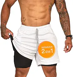 Shorts Duplo Masculino 2 em 1 Bermuda Dry Fit Treino Calção com Bolso Celular Academia Fitness Musculação CLICK MAGAZINE