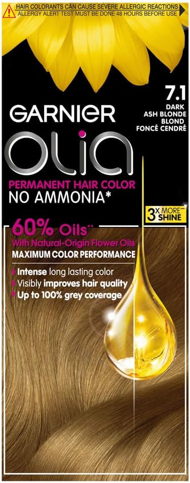 Garnier Olia, 7.1 Dark Ash Blonde, No Ammonia Permanent Haircolor, with 60% Oils