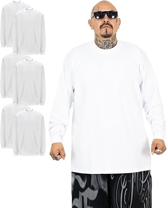 FB County Long Sleeve Heavy Hard T-Shirt - 6 Pack 100% Cotton Heavyweight Thick Shirts for Men - True to Size Pullover