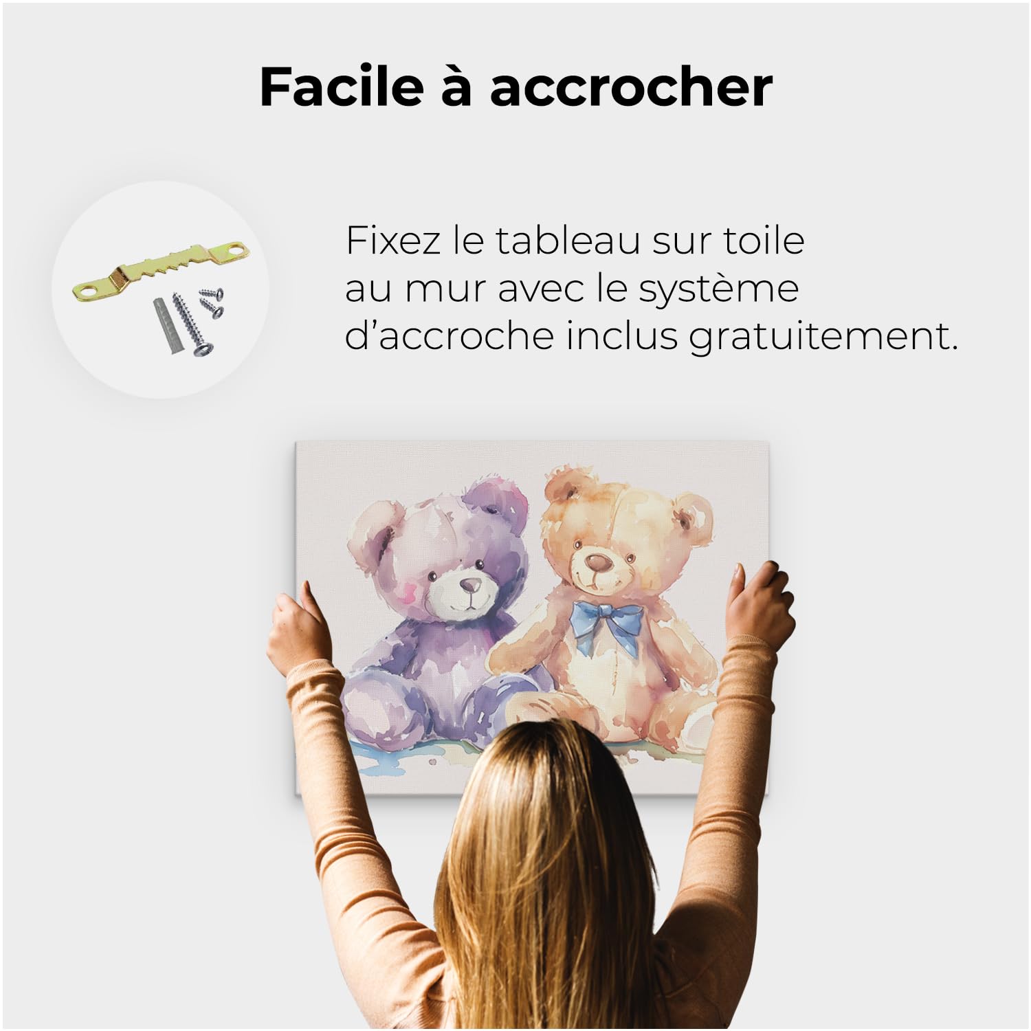 Artaza Tableau Décoration Murale Oursons Aquarelle - 80x60 cm - Deco Murale Chambre Enfant - Peinture Ours Pastel - Impression Sur Toile