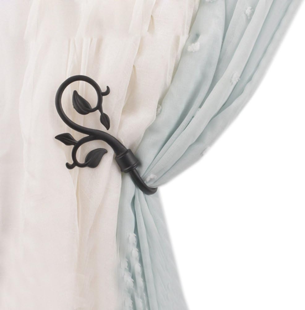 YING CHIC HCY Leaf U Arm Curtain Hook Window Treatment Holdbacks Metal Drapery Holdback (Style 1 Black): Home & Kitchen