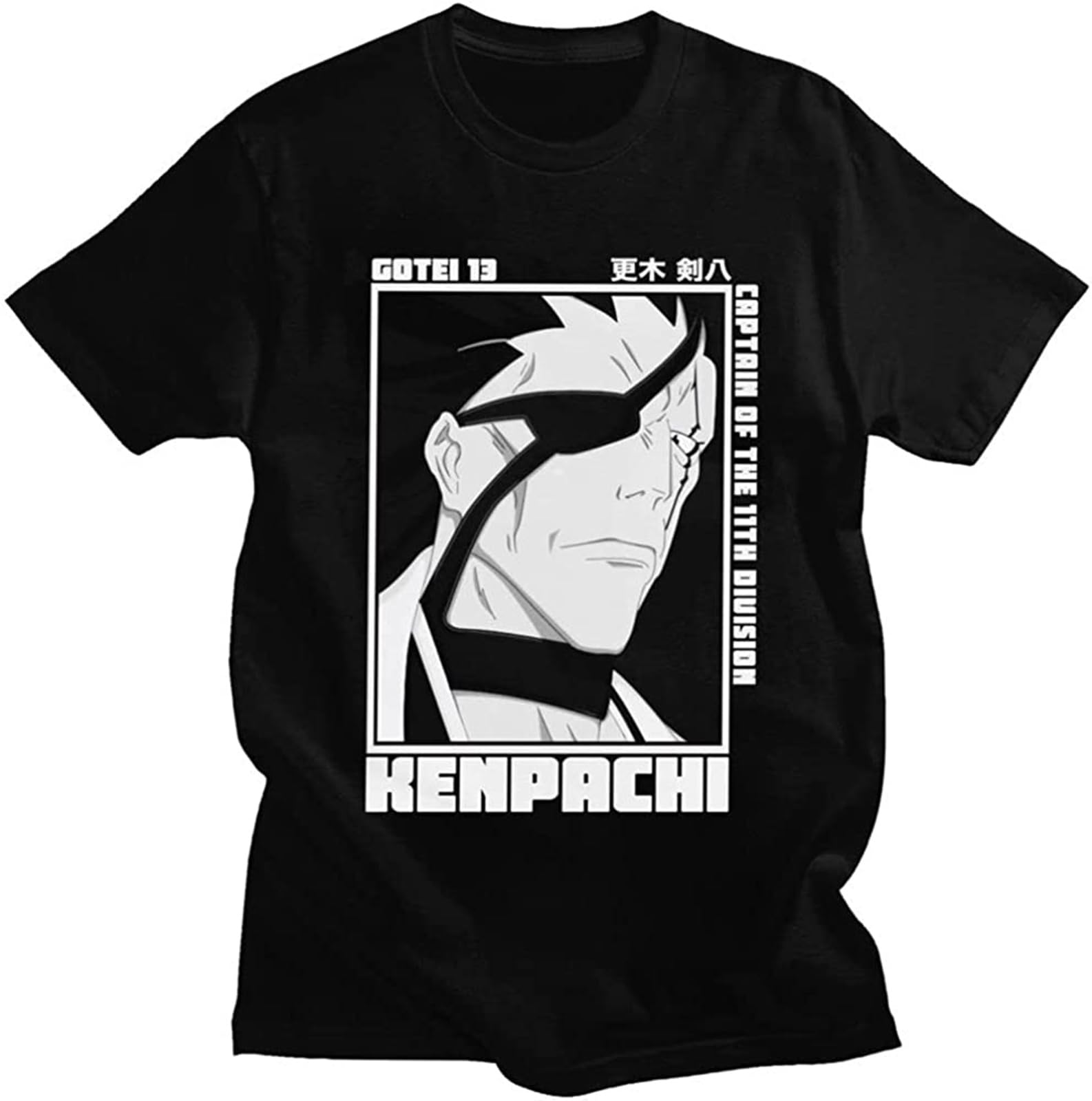 Anime Manga Kenpachi Zaraki Men's T-Shirt Unisex Black Cotton Hip Hop Print Tee Shirts