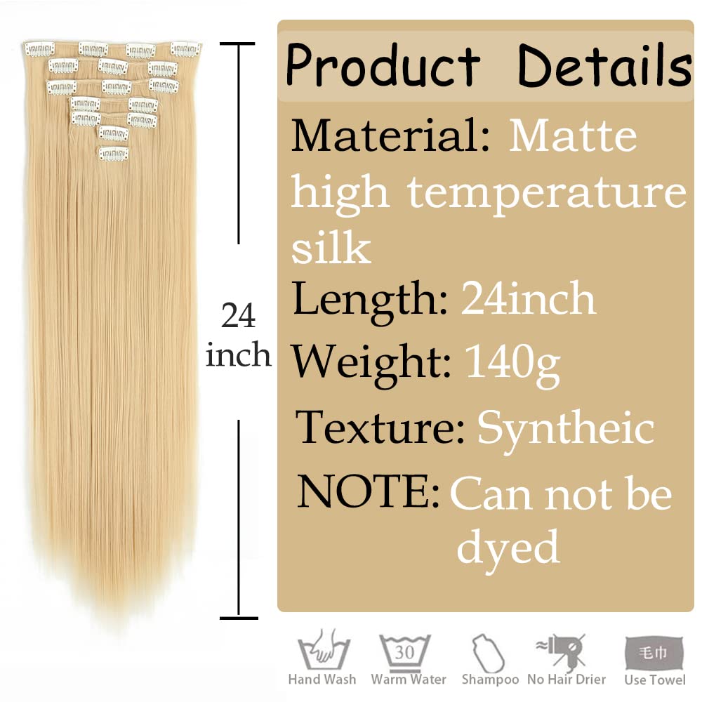 Extensión De Cabello Extensiones de cabello sintético, extensiones de cabello con clip Postizo falso largo y recto 24 "7PCS Extensiones de cabello de fibra resistente al calor Cabeza completa for muje