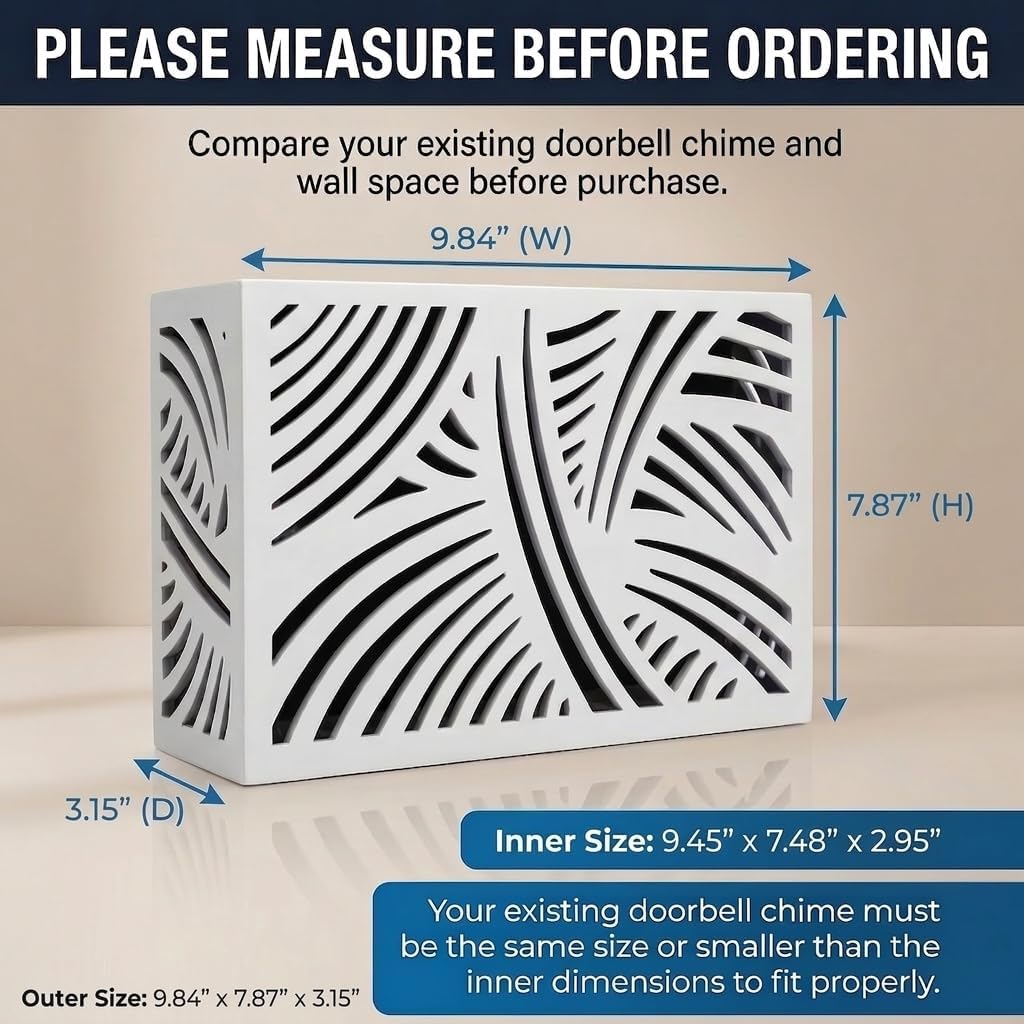 Modern Wooden Doorbell Chime Cover Box – Large Decorative Wall-Mounted Doorbell Cover for Home Decor – Reducing Wood Door Chime Box Only, White – Stylish Upgrade