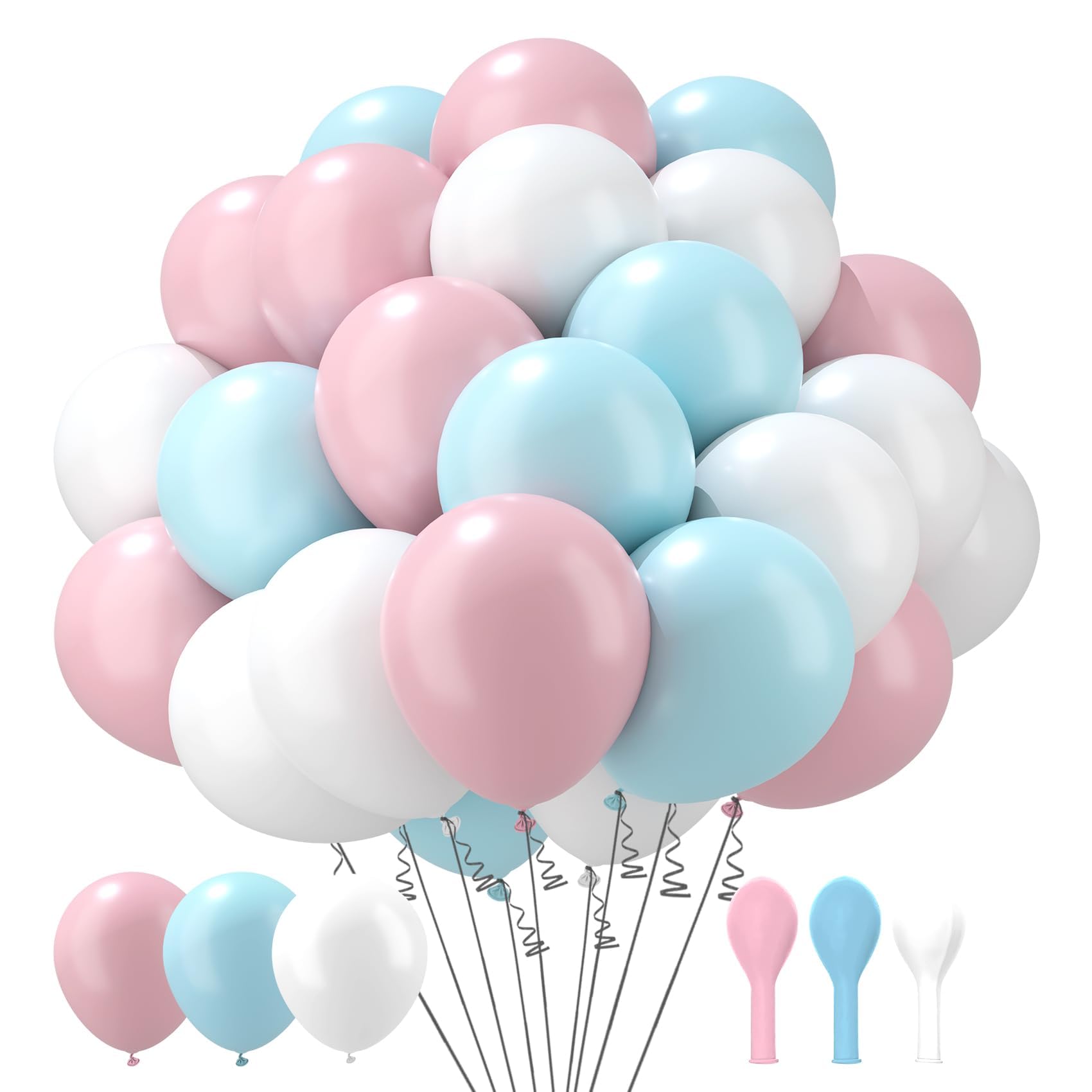 Balloon Arch Kit,12 Inch 60 PCS 3 Macaron Color Balloons,For Birthday Party,Wedding,Bridal Shower,Anniversary,Princess Carnival Events Decorations,New Year,Halloween,Christmas (Pink+Blue+White)