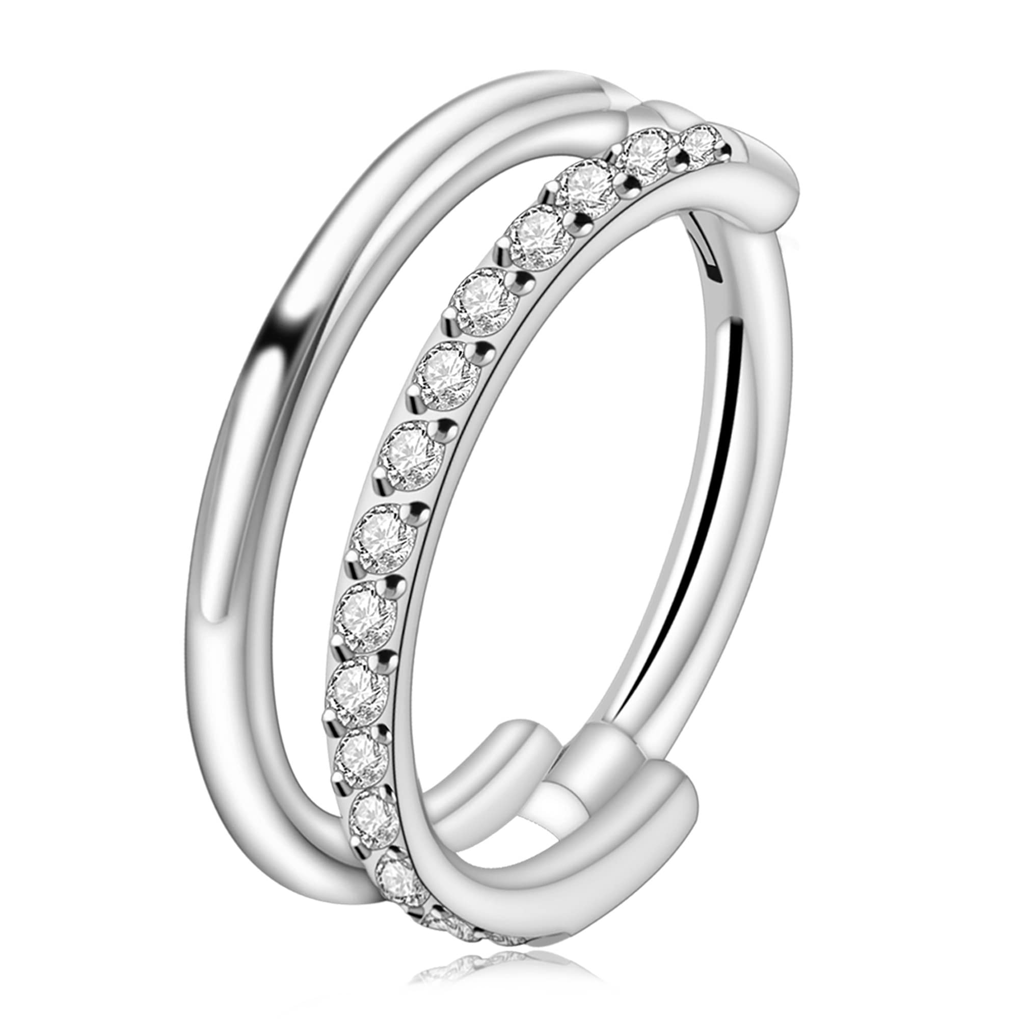 FINE4UCartilage Earring Hoop for Conch Helix 16G 8mm 10mm 12mm, ASTM F136 Titanium Piercing jewelry for Women & Men, Body Implant Grade Nose Rings, Hypoallergenic Hinged Clicker