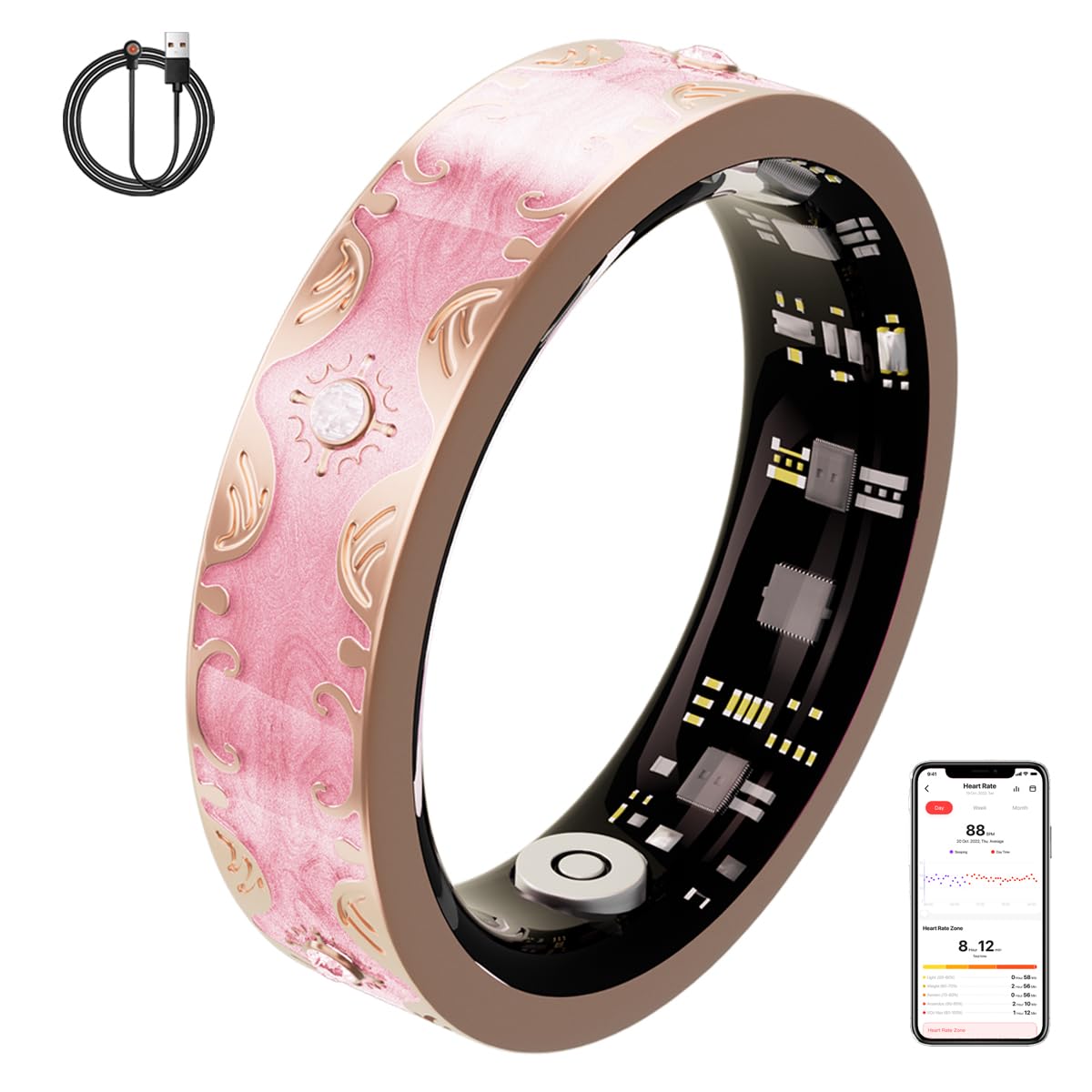 Bague de santé intelligente pour femmes, aucun frais d’abonnement, bracelet de fitness avec moniteur de fréquence cardiaque, sommeil, oxygène sanguin, étanche IP68, bague intelligente de