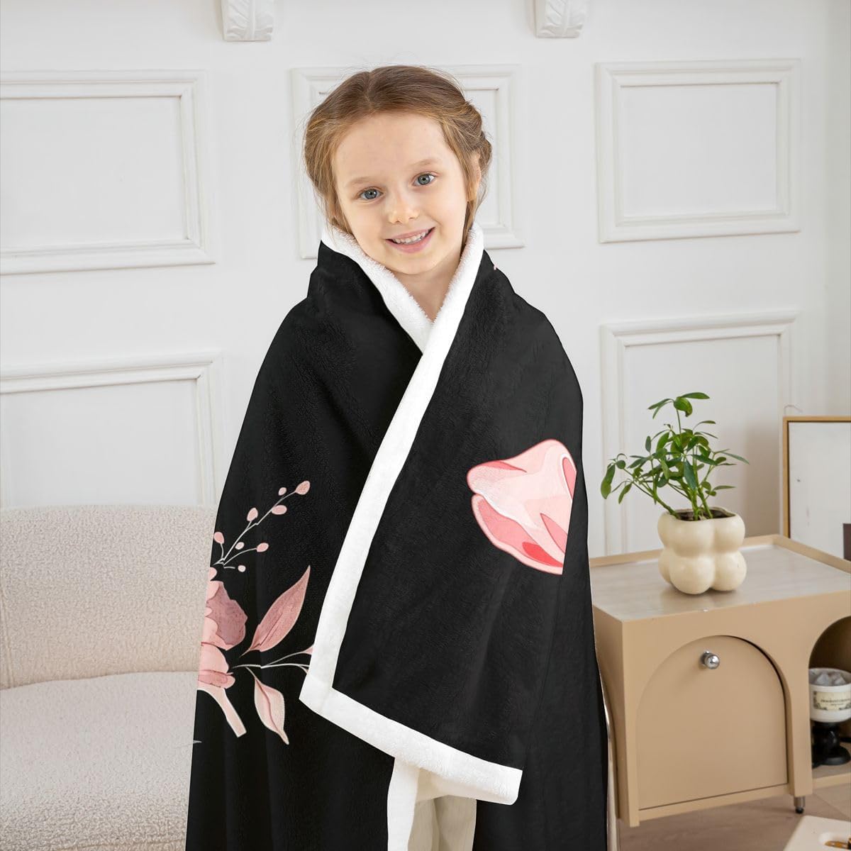 jejeloiu Cute Girly Bow Sherpa Throw Blanket for Couch Initial Letter V Super Soft Cozy Fleece Flower Floral Print Blanket for Winter, Plush Throw Spring Style Baby 30"x40" All Season