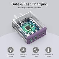 Vista 5 de sccvee Cargador de pared USB C, bloque de carga USB C de 4 puertos de 40 W, bloque de carga rápida, doble puerto PD+QC, enchufe de pared multipuerto