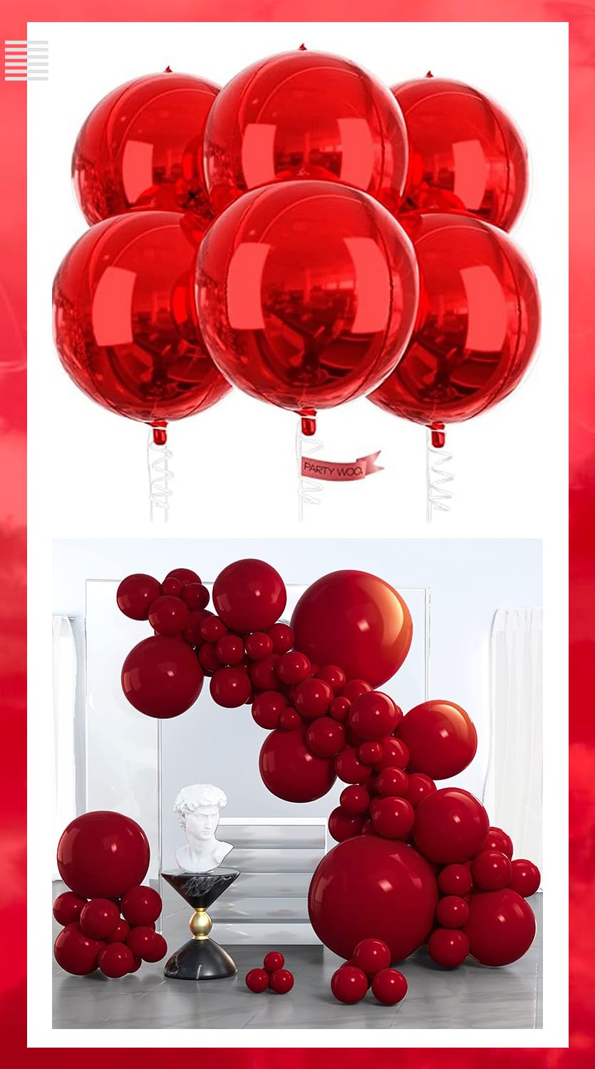 PartyWoo Ruby Red Balloons 100 pcs and Red Foil Balloons 6 pcs