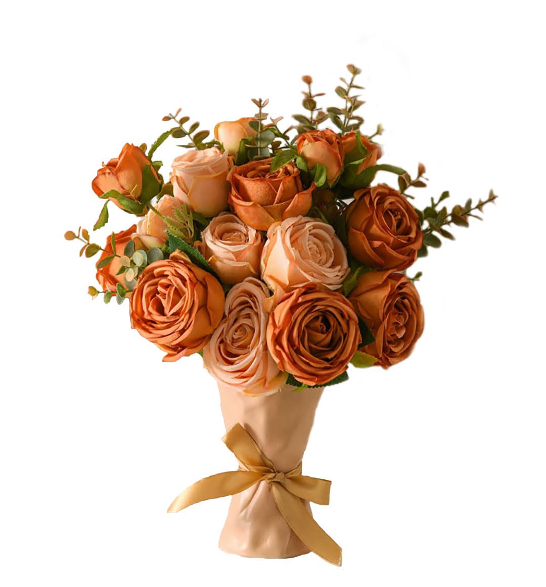NAWEIDA Artificial Flowers in Vase,Fake Rose Flowers Faux Flower Arrangement for Home Office Decoration Dining Table Centerpiece