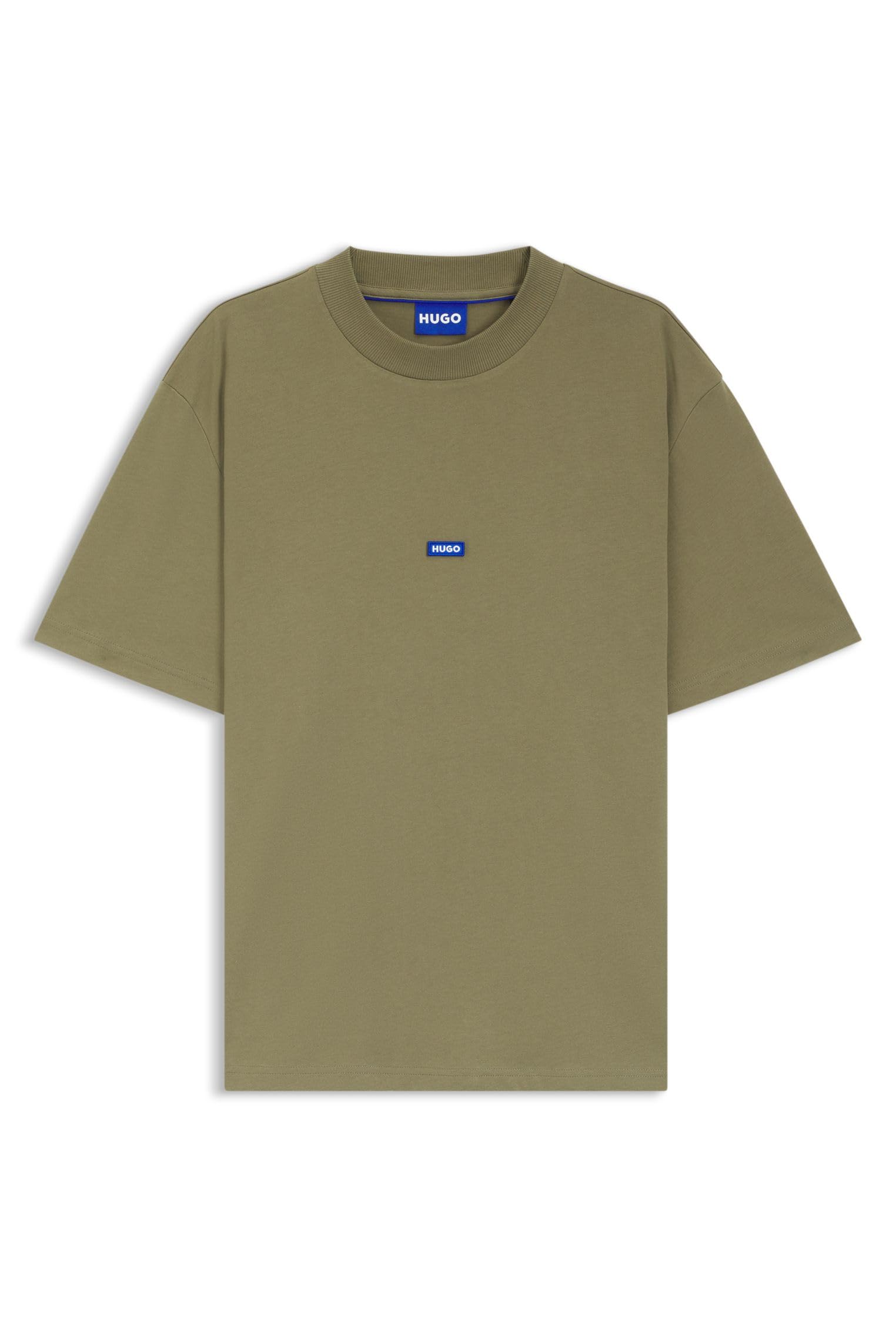 HUGO Mens Nieros Cotton-Jersey T-Shirt with Logo Badge