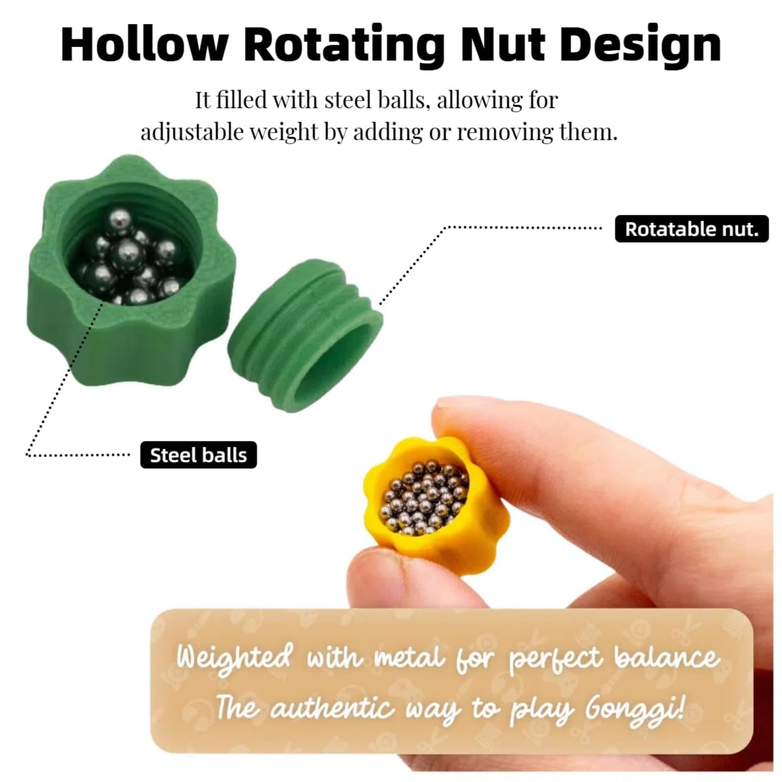 Redpai Gonggi Game Set Pack of 5 with Steel Beads - Authentic Korean Jackstones, 3D-Printed Durable Plastic Shells & Weighted Design forAdults, Traditional Toss & Catch Game Gift