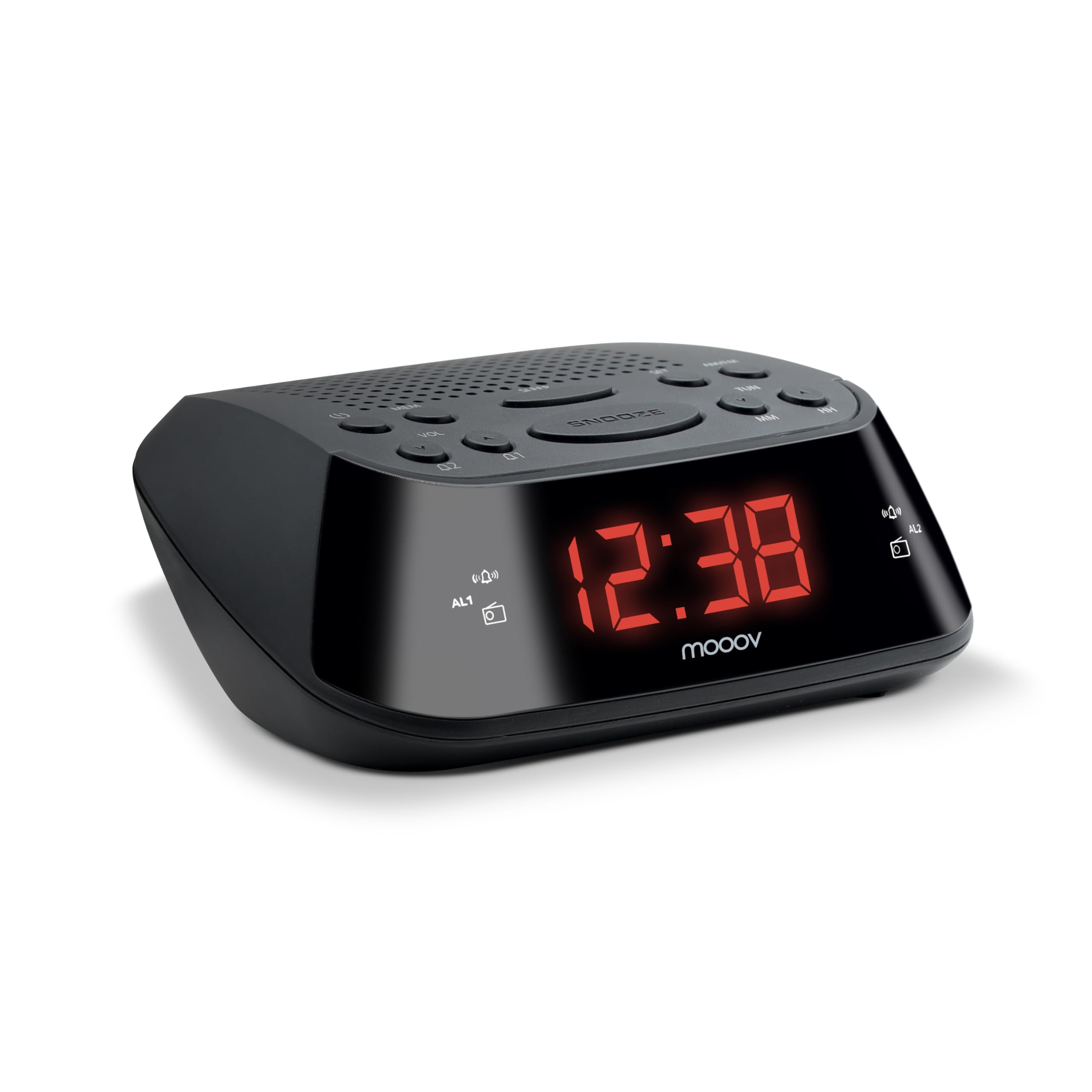 Metronic 477003 - Radio Despertador Digital con Reloj LED Rojo, pequeño, Compacto, con función Doble Alarma, Sleep/​Snooze y sintonizador Radio FM con Memoria para 10 emisoras