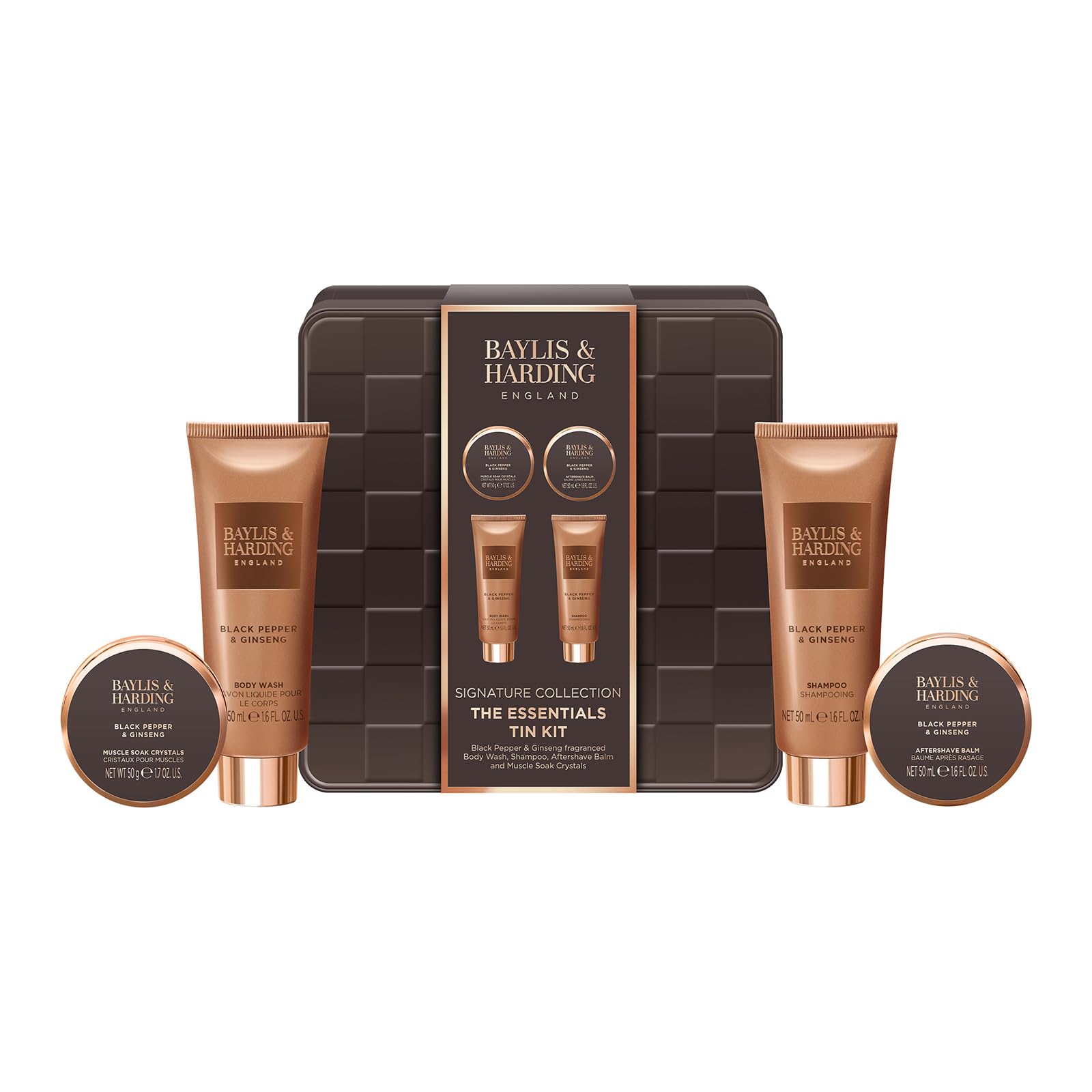 Baylis & Harding Black Pepper & Ginseng Men's The Essentials Tin Kit Gift Set (Pack of 1) - Vegan Friendly