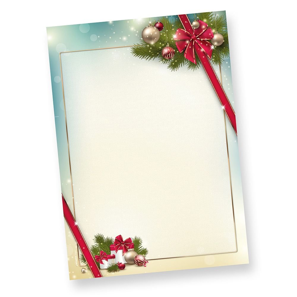 Briefpapier Weihnachten Set ROTE SCHLEIFE (250 Sets ohne Fenster) Weihnachtsbriefpapier mit Umschlag