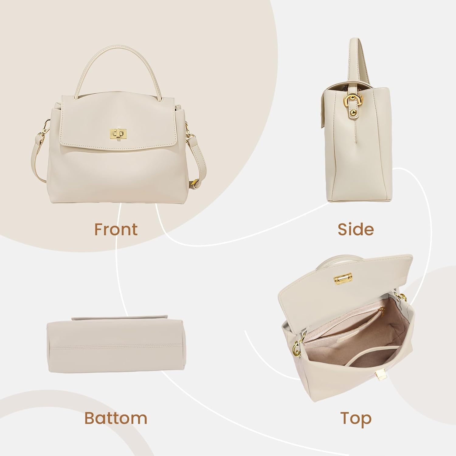 Genuine Leather Purse for Women with Top Handle, Leather Satchel purse Crossbody Bags Handbag with Adjustable Strap - Image 4