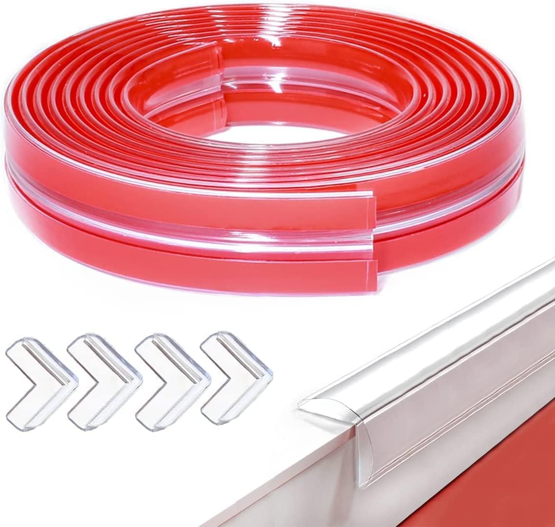 Safety Edge Corner Protector Set, 4Meters 4 Corners Baby Proofing Guards, Tables, Furniture, Soft Silicone Bumper Strip with Round Edge Protector for Cabinets (4 Meters + 4 Corners, 10MM)