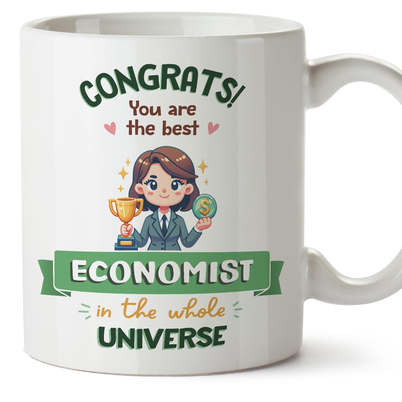MUGFFINS Economist Woman Mug - in English - Best in Universe Trophy - Funny Gift for Colleagues - Ceramic 11oz Mug โ image 1