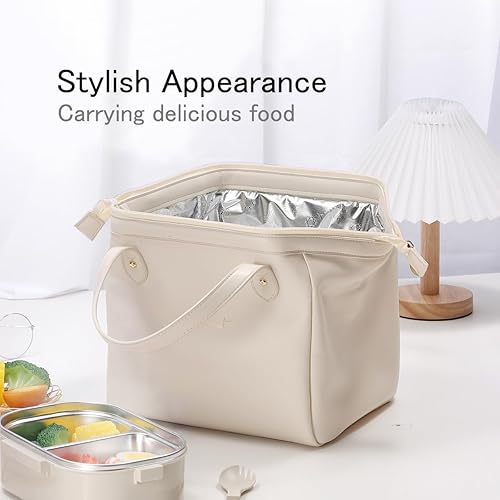 Miniatura 2 de Bolsa de almuerzo para mujer, bolsa de mano de piel, bolsa de almuerzo grande aislada reutilizable para adultos