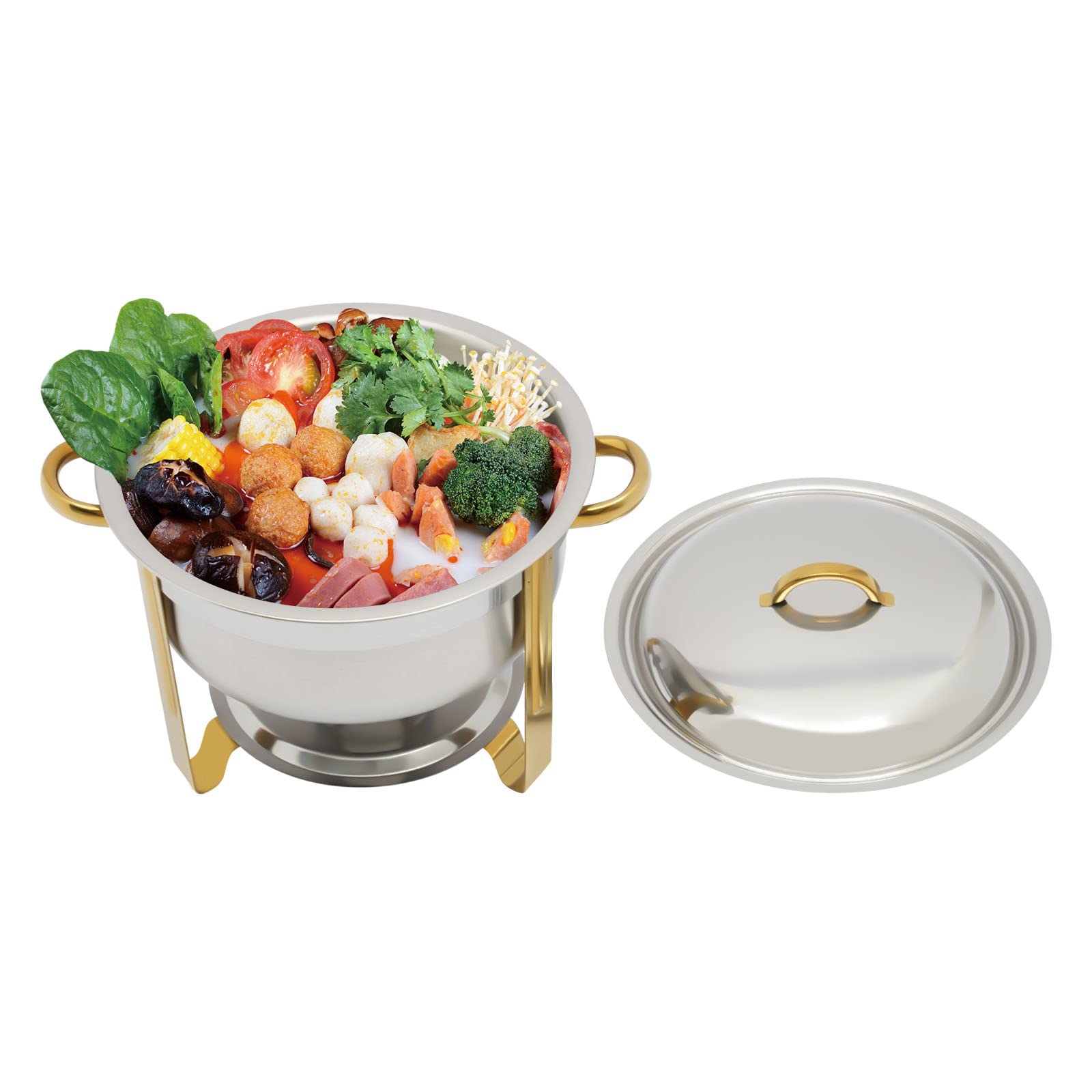 Chafing Dish - Calentador de alimentos (5 L, redondo, 5 L, acero inoxidable, para buffet, catering, gastro y fiesta), color dorado