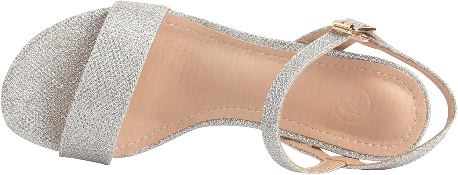 DADAWEN Women's Open Toe Ankle Strap Glitter Low Block Chunky Heels Sandals Dress Pumps Shoes - Image 5