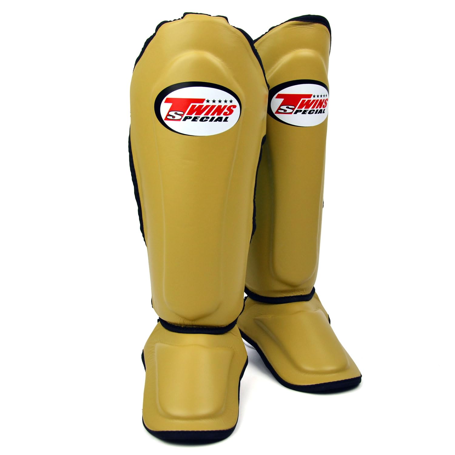 Twins Special SGL10 Genuine Leather Shin Pads, Double Padded - For Muay Thai, Kickboxing & MMA Training & Sparring (Latte/Black, Medium) โ image 1