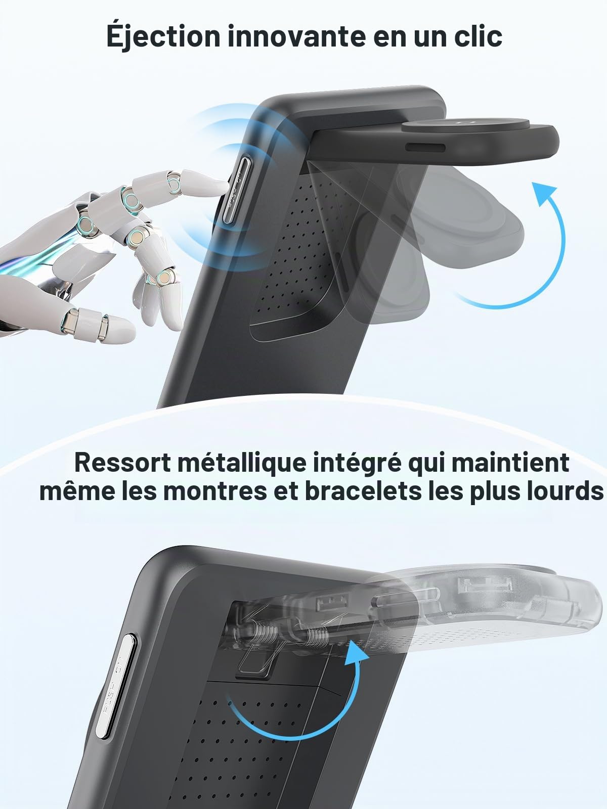 Station de Charge Magnétique pour Samsung, Chargeur Induction Mag-Safe pour Galaxy S25Ultra S24, Chargeur de Montre Samsung à éjection en Un clic pour Galaxy Watch Ultra 8 7 6 Buds Pro (Argent)
