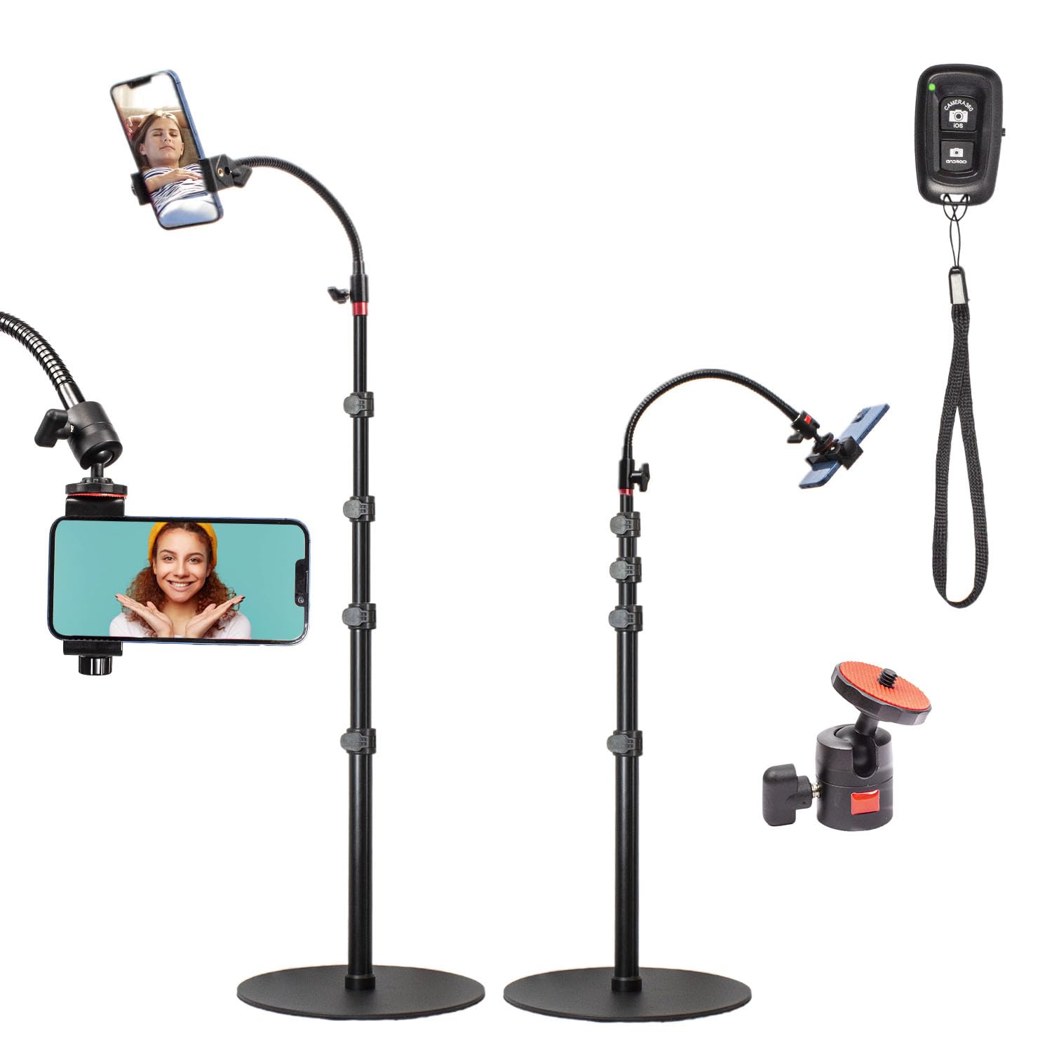 Soporte superior para teléfono, cuello de cisne, soporte alto para teléfono celular con soporte de altura ajustable, base pesada, cabezal de 360, funciona con iPhone 16, 16 Pro Max, 16 Plus, 15, 14